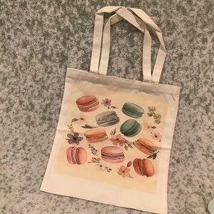 Floral Watercolor Macarons Art Print Cotton Canvas Tote Bag Single sided NWT